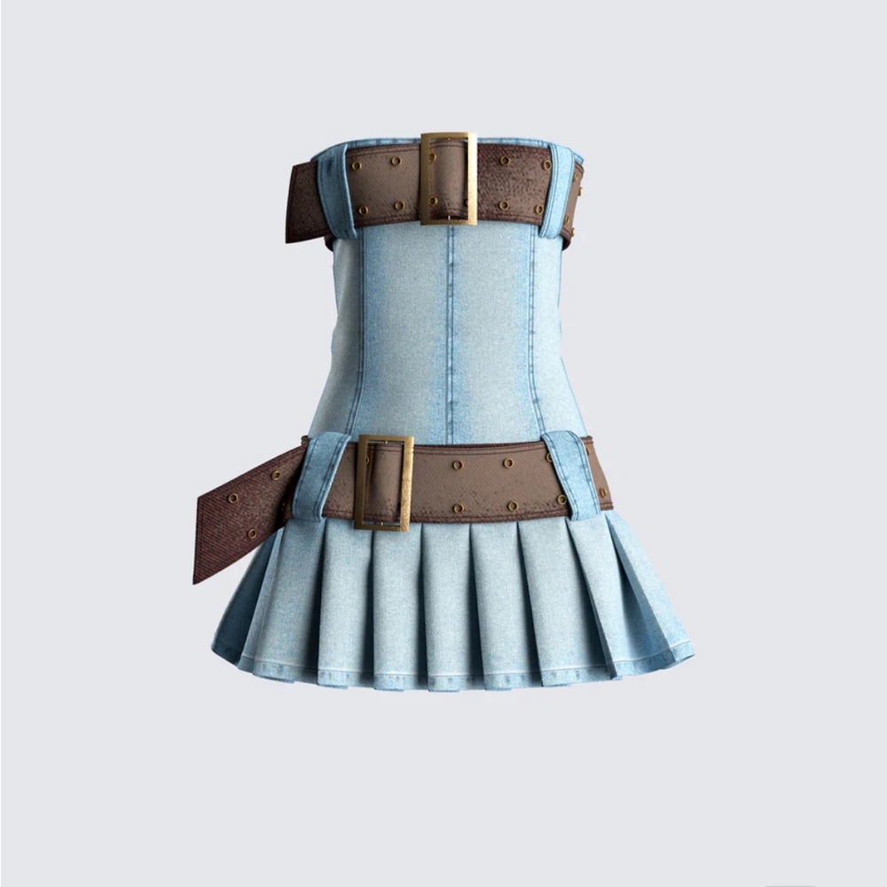 Finesse Cambry Blue Pleated Denim mini dress, size xs